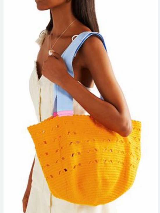 sophie anderson Handbags - Sophie Anderson cBright Yellow Crochet Tote Bag with Blue Straps